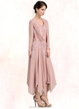 Milagros A-Line V-neck Ankle-Length Chiffon Mother of the Bride Dress With Appliques Lace Sequins STK126P0014855