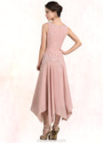 Milagros A-Line V-neck Ankle-Length Chiffon Mother of the Bride Dress With Appliques Lace Sequins STK126P0014855