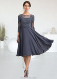 Melinda A-Line Scoop Neck Knee-Length Chiffon Lace Mother of the Bride Dress With Beading Sequins STK126P0014861