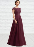 Sibyl A-Line Scoop Neck Floor-Length Chiffon Lace Mother of the Bride Dress With Beading Sequins STK126P0014863