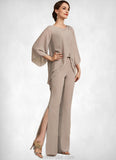 Karissa Jumpsuit/Pantsuit Scoop Neck Floor-Length Chiffon Mother of the Bride Dress STK126P0014864