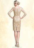 Azaria Sheath/Column Scoop Neck Knee-Length Lace Mother of the Bride Dress STK126P0014865