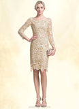 Azaria Sheath/Column Scoop Neck Knee-Length Lace Mother of the Bride Dress STK126P0014865