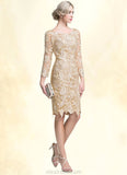 Azaria Sheath/Column Scoop Neck Knee-Length Lace Mother of the Bride Dress STK126P0014865