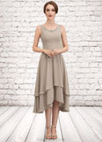 Amanda A-Line Scoop Neck Asymmetrical Chiffon Mother of the Bride Dress With Beading Sequins STK126P0014866