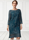 Emery Sheath/Column Scoop Neck Knee-Length Lace Mother of the Bride Dress With Sequins STK126P0014867