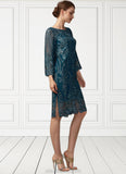 Emery Sheath/Column Scoop Neck Knee-Length Lace Mother of the Bride Dress With Sequins STK126P0014867