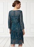 Emery Sheath/Column Scoop Neck Knee-Length Lace Mother of the Bride Dress With Sequins STK126P0014867