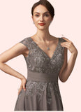 Carly A-Line V-neck Floor-Length Chiffon Lace Mother of the Bride Dress With Ruffle Sequins STK126P0014870