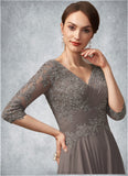 Gabriella A-Line V-neck Floor-Length Chiffon Lace Mother of the Bride Dress With Beading Sequins STK126P0014876