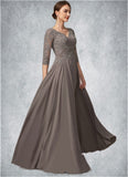 Gabriella A-Line V-neck Floor-Length Chiffon Lace Mother of the Bride Dress With Beading Sequins STK126P0014876