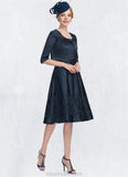 Heather A-Line Square Neckline Knee-Length Satin Mother of the Bride Dress With Appliques Lace STK126P0014877