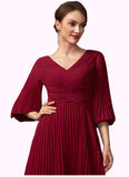 Sofia A-Line V-neck Tea-Length Chiffon Mother of the Bride Dress With Pleated STK126P0014878