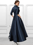 Madelyn A-Line V-neck Asymmetrical Satin Mother of the Bride Dress With Bow(s) Pockets STK126P0014879