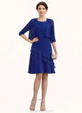 Cloe A-Line Scoop Neck Knee-Length Chiffon Mother of the Bride Dress With Cascading Ruffles STK126P0014884