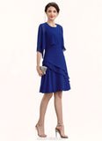 Cloe A-Line Scoop Neck Knee-Length Chiffon Mother of the Bride Dress With Cascading Ruffles STK126P0014884