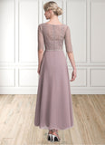 Kelly A-Line Scoop Neck Asymmetrical Chiffon Lace Mother of the Bride Dress With Beading STK126P0014885