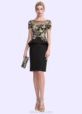 Lucy Sheath/Column Scoop Neck Knee-Length Chiffon Mother of the Bride Dress With Lace Cascading Ruffles STK126P0014887