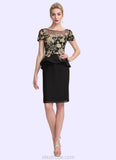 Lucy Sheath/Column Scoop Neck Knee-Length Chiffon Mother of the Bride Dress With Lace Cascading Ruffles STK126P0014887