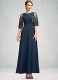 Katrina A-Line Scoop Neck Ankle-Length Chiffon Lace Mother of the Bride Dress With Beading Sequins STK126P0014892