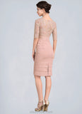 Joslyn Sheath/Column Scoop Neck Knee-Length Chiffon Lace Mother of the Bride Dress With Beading Sequins STK126P0014896