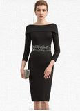 Madalynn Sheath/Column Off-the-Shoulder Knee-Length Jersey Mother of the Bride Dress With Beading Sequins STK126P0014897