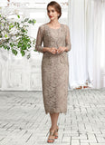 Madelynn Sheath/Column Scoop Neck Tea-Length Lace Mother of the Bride Dress With Sequins STK126P0014898