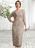 Madelynn Sheath/Column Scoop Neck Tea-Length Lace Mother of the Bride Dress With Sequins STK126P0014898