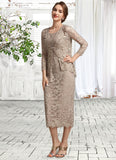 Madelynn Sheath/Column Scoop Neck Tea-Length Lace Mother of the Bride Dress With Sequins STK126P0014898