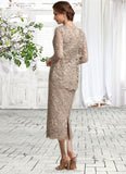 Madelynn Sheath/Column Scoop Neck Tea-Length Lace Mother of the Bride Dress With Sequins STK126P0014898