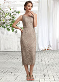 Madelynn Sheath/Column Scoop Neck Tea-Length Lace Mother of the Bride Dress With Sequins STK126P0014898