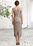 Madelynn Sheath/Column Scoop Neck Tea-Length Lace Mother of the Bride Dress With Sequins STK126P0014898