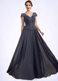 Caitlyn A-Line V-neck Floor-Length Chiffon Lace Mother of the Bride Dress With Sequins STK126P0014901