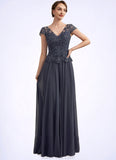 Caitlyn A-Line V-neck Floor-Length Chiffon Lace Mother of the Bride Dress With Sequins STK126P0014901