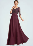 Chana Empire V-neck Floor-Length Chiffon Mother of the Bride Dress With Beading STK126P0014906