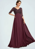 Chana Empire V-neck Floor-Length Chiffon Mother of the Bride Dress With Beading STK126P0014906