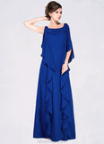 Savannah A-Line Cowl Neck Floor-Length Chiffon Mother of the Bride Dress With Beading Sequins Cascading Ruffles STK126P0014907