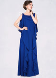 Savannah A-Line Cowl Neck Floor-Length Chiffon Mother of the Bride Dress With Beading Sequins Cascading Ruffles STK126P0014907