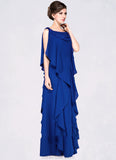 Savannah A-Line Cowl Neck Floor-Length Chiffon Mother of the Bride Dress With Beading Sequins Cascading Ruffles STK126P0014907