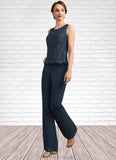 Jean Jumpsuit/Pantsuit Scoop Neck Floor-Length Chiffon Lace Mother of the Bride Dress With Beading Sequins STK126P0014910