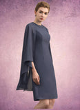 Autumn Sheath/Column Scoop Neck Knee-Length Chiffon Mother of the Bride Dress With Beading Sequins STK126P0014911