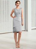 Kennedy Sheath/Column Scoop Neck Asymmetrical Chiffon Lace Mother of the Bride Dress With Cascading Ruffles STK126P0014912