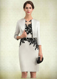 Genesis Sheath/Column Scoop Neck Knee-Length Satin Lace Mother of the Bride Dress With Beading Sequins STK126P0014916