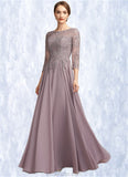 Eva A-Line Scoop Neck Floor-Length Chiffon Lace Mother of the Bride Dress With Sequins STK126P0014918