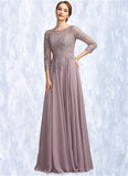 Eva A-Line Scoop Neck Floor-Length Chiffon Lace Mother of the Bride Dress With Sequins STK126P0014918