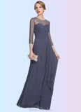 Penelope A-Line Scoop Neck Floor-Length Chiffon Mother of the Bride Dress With Beading Sequins Cascading Ruffles STK126P0014921