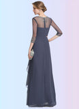 Penelope A-Line Scoop Neck Floor-Length Chiffon Mother of the Bride Dress With Beading Sequins Cascading Ruffles STK126P0014921