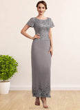 Scarlett Sheath/Column Scoop Neck Ankle-Length Chiffon Lace Mother of the Bride Dress With Sequins STK126P0014922