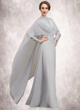 Adelaide A-Line High Neck Floor-Length Chiffon Lace Mother of the Bride Dress With Ruffle STK126P0014923