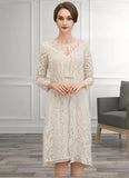 Macy Sheath/Column V-neck Knee-Length Chiffon Lace Mother of the Bride Dress With Bow(s) STK126P0014924